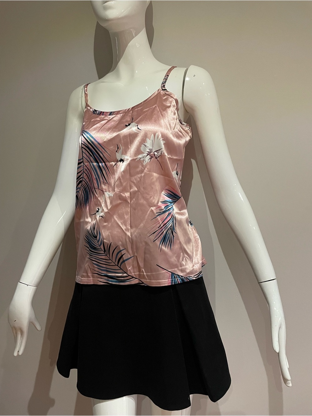 Pink Floral Satin Cami Top for Women